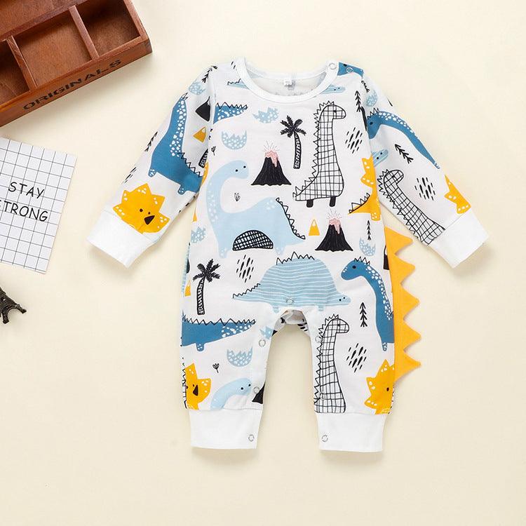 Baby Boys Cartoon Dinosaur Printed Long Sleeve Jumpsuit - PrettyKid