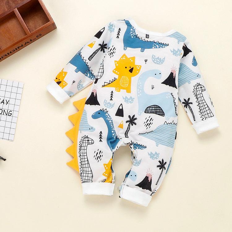 Baby Boys Cartoon Dinosaur Printed Long Sleeve Jumpsuit - PrettyKid