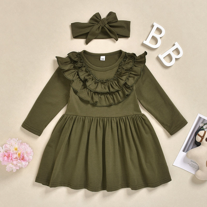 Toddler Kids Girls' Solid Long Sleeve Ruffle Dress Set - PrettyKid