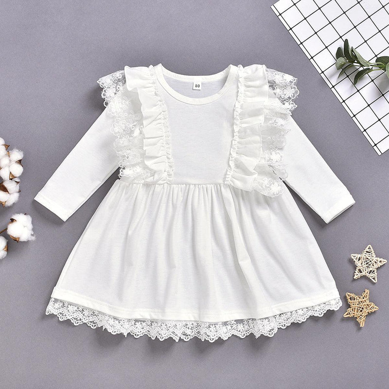 Toddler kids girls' lace solid long-sleeved dress - PrettyKid