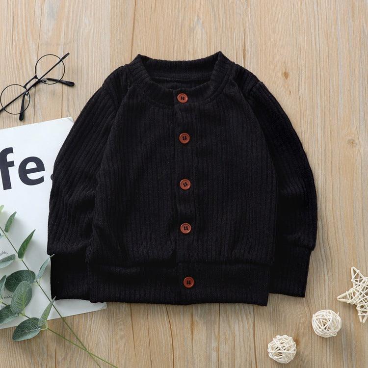 Children Solid Color Button Knitted Sweater Cardigan Coat - PrettyKid