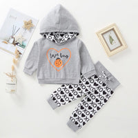 Toddler Boys Grey Seven Star Ladybug Hooded Long Sleeve Geometric Printing Pants Set - PrettyKid