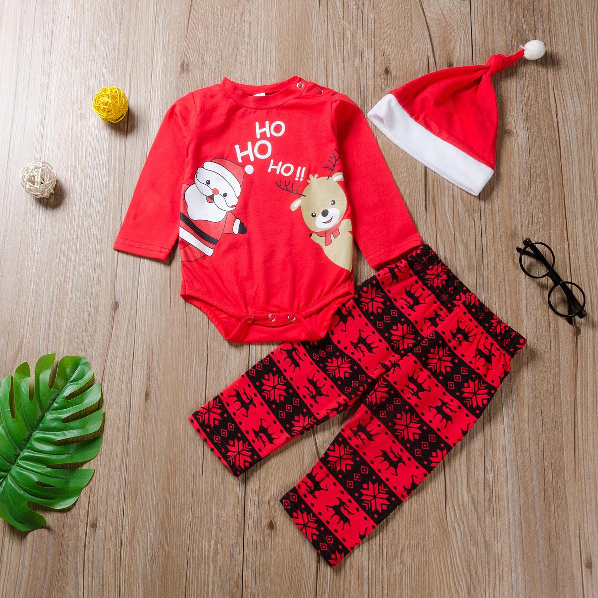 Baby boys girls' long sleeve Santa cartoon printed jumpsuit trousers Christmas suit - PrettyKid