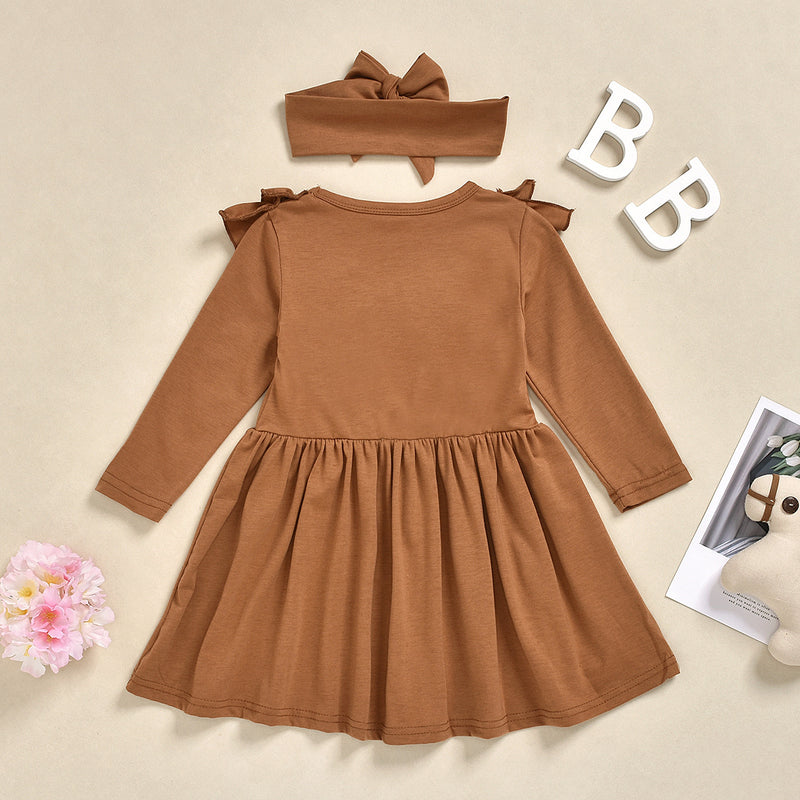 Toddler Kids Girls' Solid Long Sleeve Ruffle Dress Set - PrettyKid