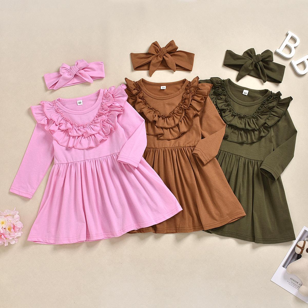 Toddler Kids Girls' Solid Long Sleeve Ruffle Dress Set - PrettyKid