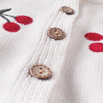 Baby Girls Solid Cartoon Cherry Embroidered Button Cardigan Coat Knitting Sling One-piece Suit - PrettyKid