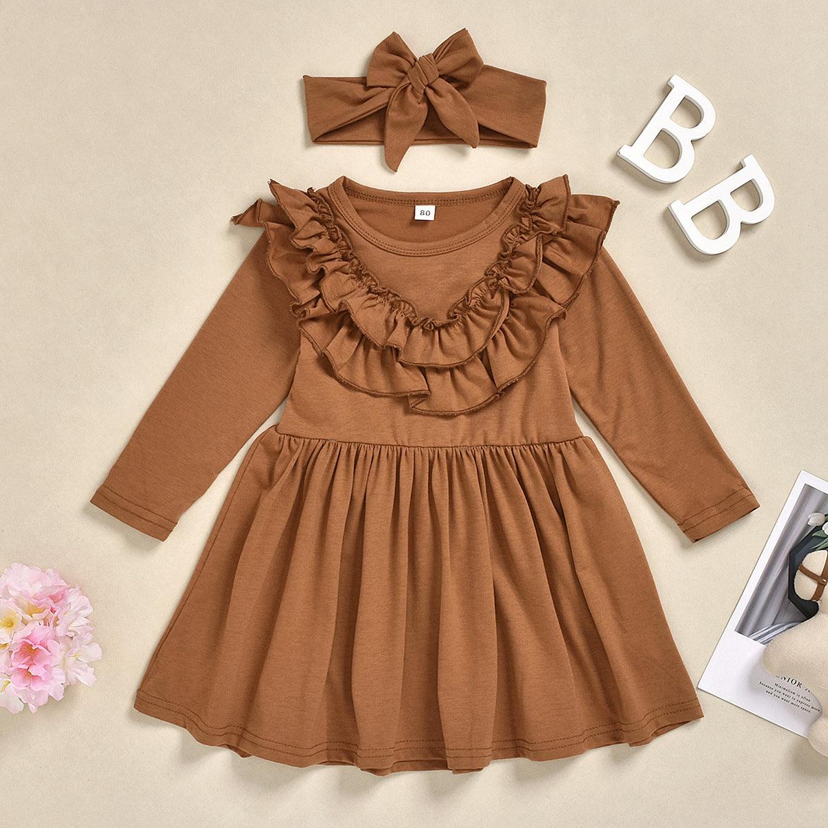 Toddler Kids Girls' Solid Long Sleeve Ruffle Dress Set - PrettyKid