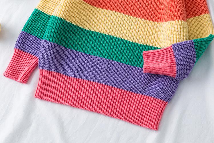 Toddler Kids Rainbow Striped Sweater Knit - PrettyKid