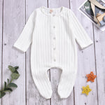 Baby Boys Girls Cotton Knitted Plaid Pocket Solid Long Sleeve Jumpsuit - PrettyKid