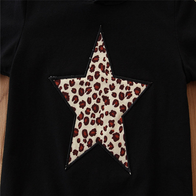 Children's Long Sleeve Leopard Star Hoodie Set - PrettyKid
