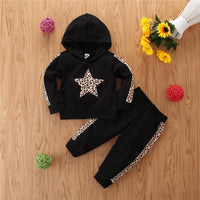 Children's Long Sleeve Leopard Star Hoodie Set - PrettyKid