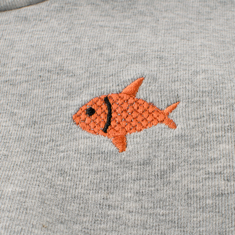 Toddler Kids Boys Solid Colour Half Turtleneck Small Fish Embroidered Long Sleeve T-shirt Top - PrettyKid