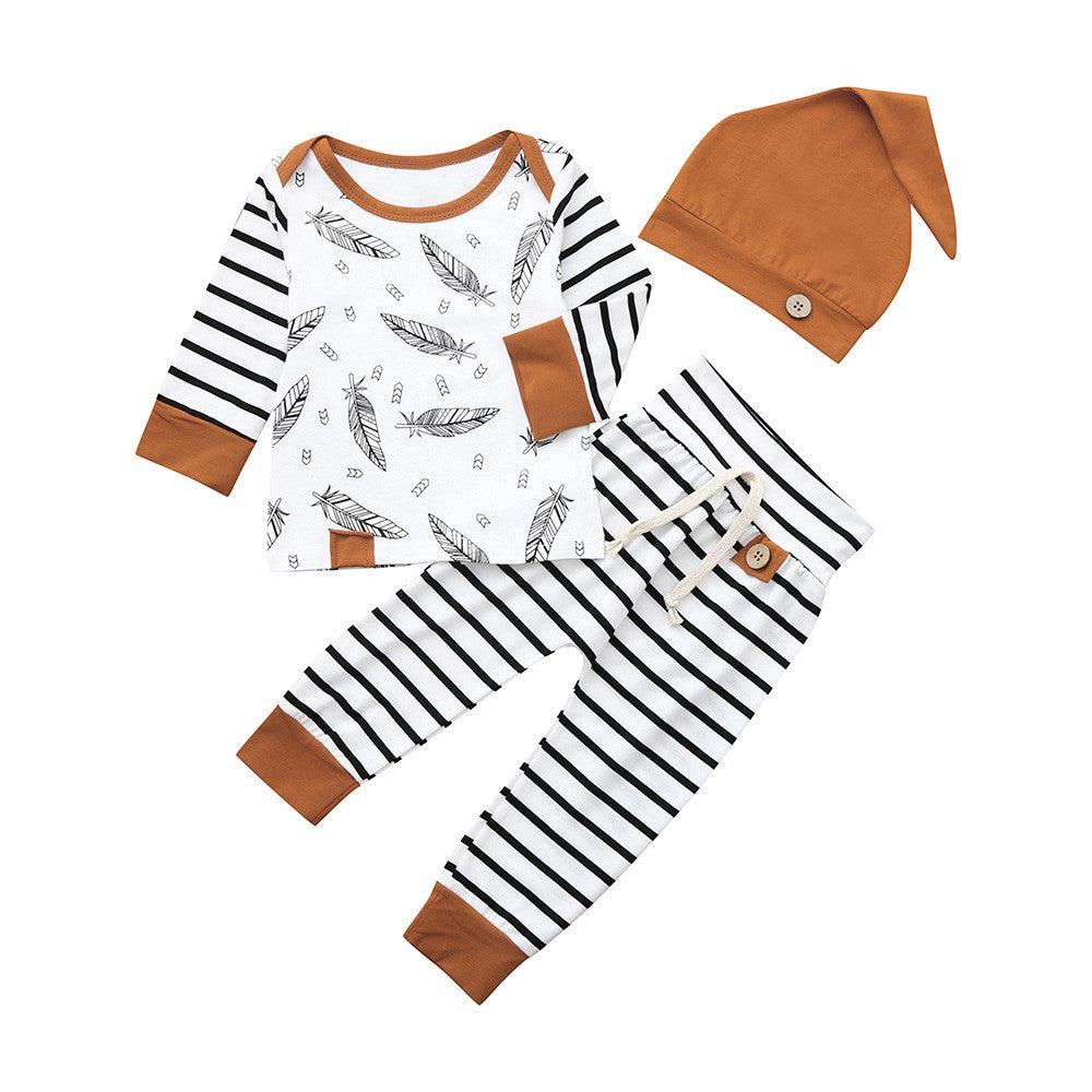 Children's Baby Set Feather Patchwork Hoodie Two-piece Boys' Set - PrettyKid