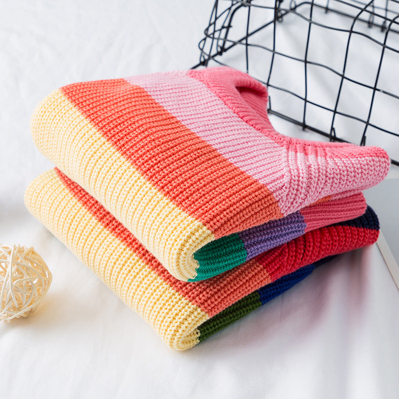 Toddler Kids Rainbow Striped Sweater Knit - PrettyKid