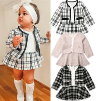 Toddler Kids Girls' Plaid Coat + Dress Long Sleeve Suit - PrettyKid