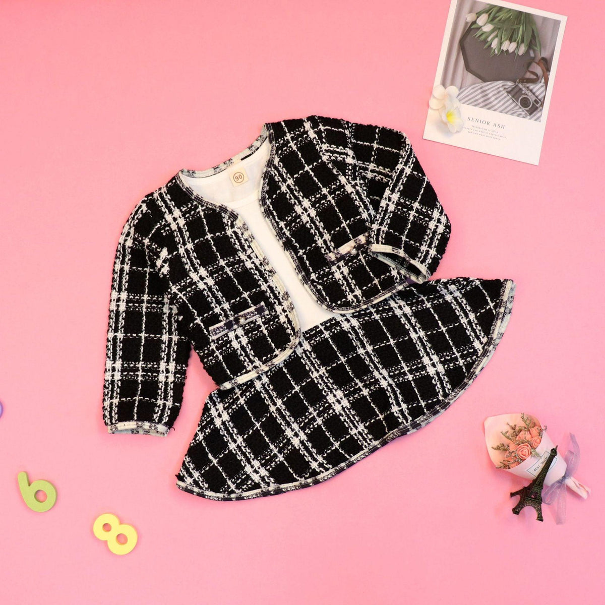 Toddler Kids Girls' Plaid Coat + Dress Long Sleeve Suit - PrettyKid