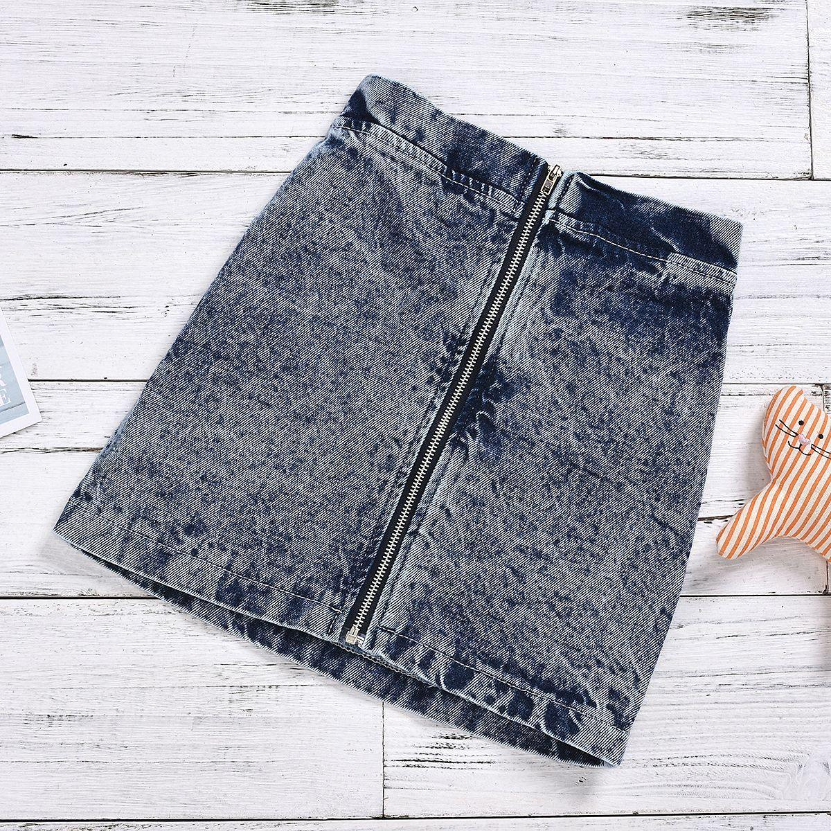 Girls Fashion Print Suspender Top And Zipper Denim Skirt - PrettyKid