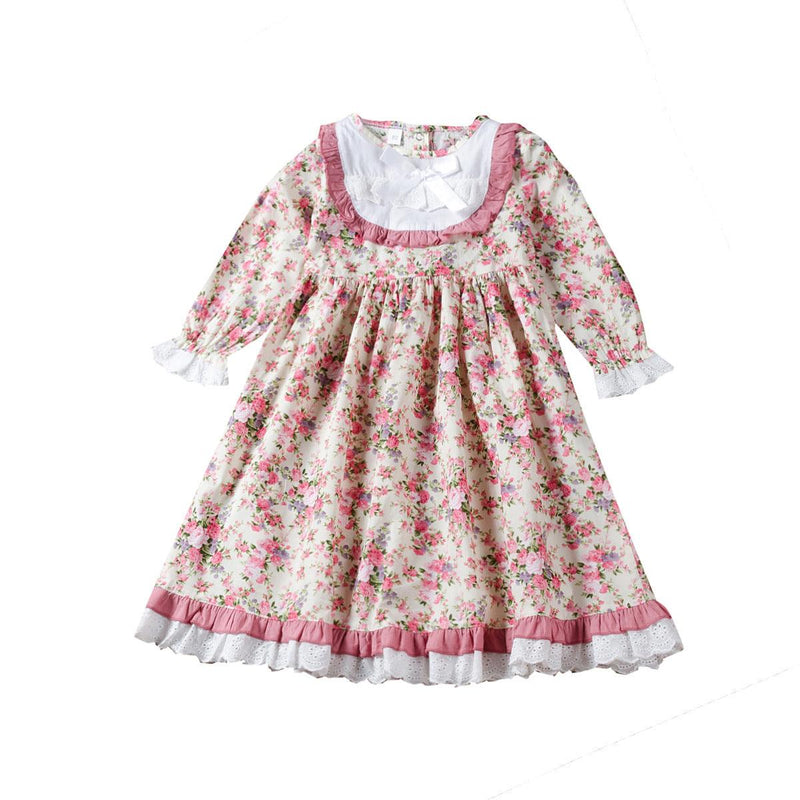 Toddler kids girls' lace floral long sleeve dress - PrettyKid