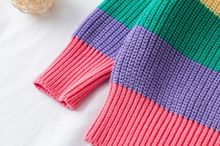 Toddler Kids Rainbow Striped Sweater Knit - PrettyKid