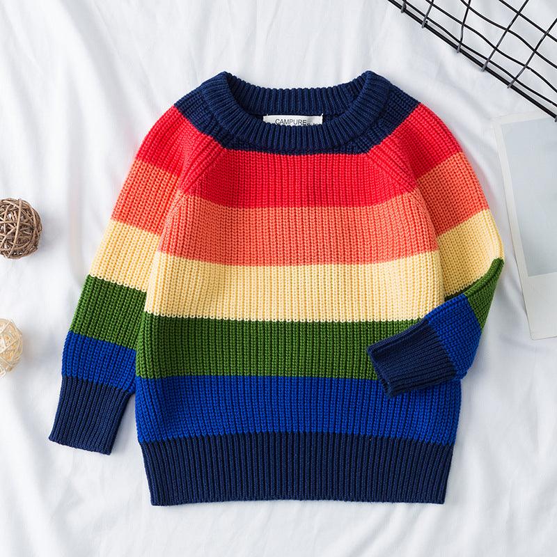 Toddler Kids Rainbow Striped Sweater Knit - PrettyKid