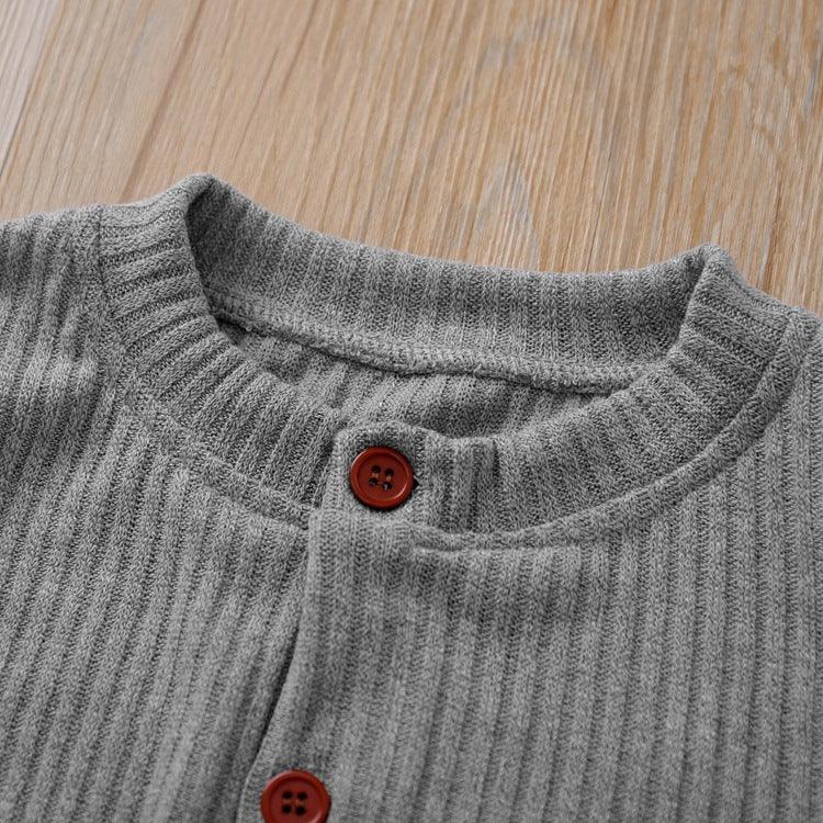 Children Solid Color Button Knitted Sweater Cardigan Coat - PrettyKid