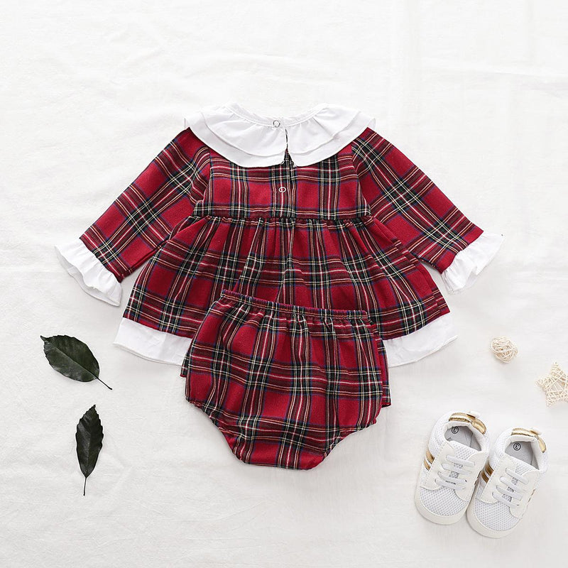 Baby Girls Red Plaid Long Sleeve Shirt Shorts Christmas Suit - PrettyKid