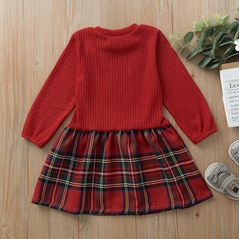 Girls Knitted Plaid Lovely Long Sleeve Dress Christmas Dress - PrettyKid