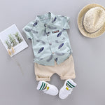 Toddler Boy Leather Pattern Short Sleeves Shirt with Bottom one Set Wholesale Boy Clothing - PrettyKid
