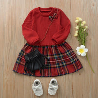 Girls Knitted Plaid Lovely Long Sleeve Dress Christmas Dress - PrettyKid