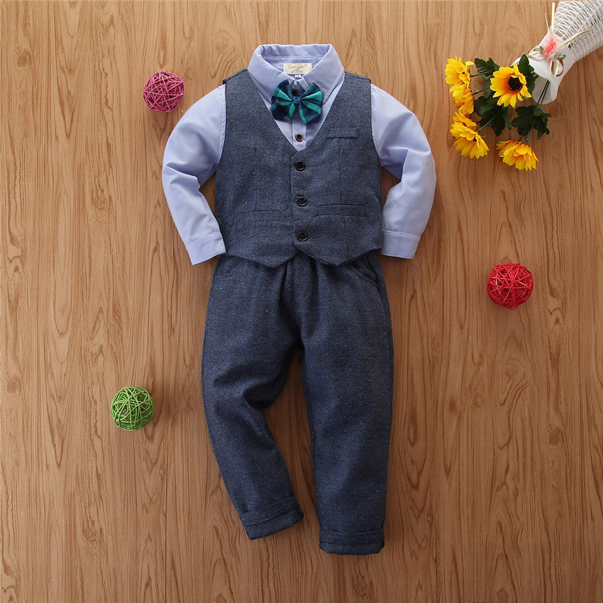 Toddler Kids Boys' Long Sleeve Shirt Vest Trousers Gentleman Dress Suit Kid Clothing Wholesale Distributors - PrettyKid