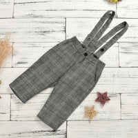 Toddler Kids Boys' Knitted Cotton Jumpsuit Plaid Suspender Suit - PrettyKid