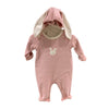 Bear & Rabbit Print Solid Color Jumpsuit With Ear Hat Baby Girl Jumpsuit Long Sleeve - PrettyKid