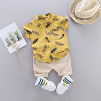 Toddler Boy Leather Pattern Short Sleeves Shirt with Bottom one Set Wholesale Boy Clothing - PrettyKid