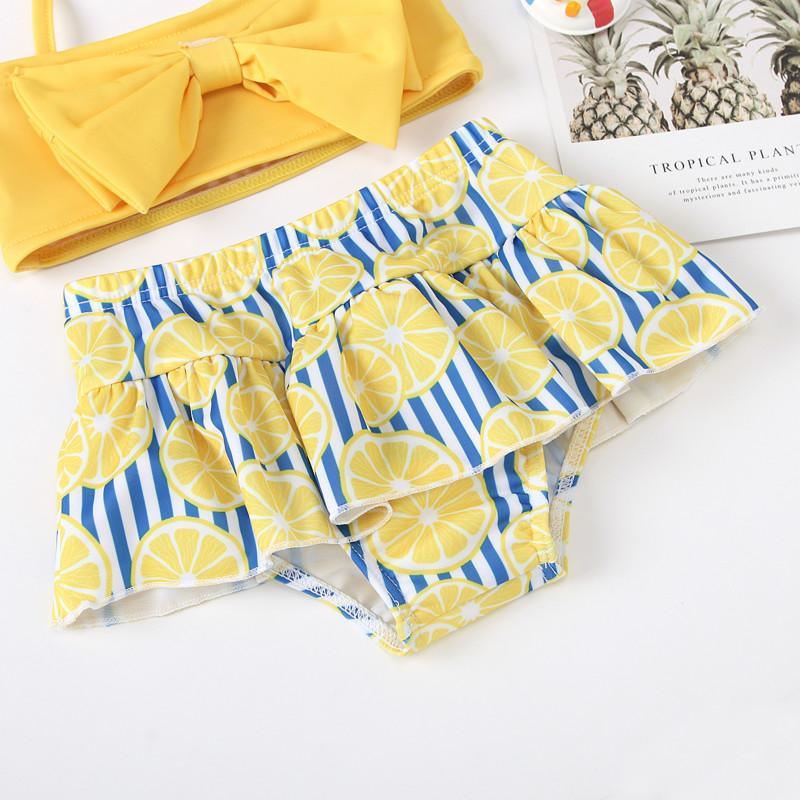 Toddler Girl Lemon Pattern Summer Swimsuits - PrettyKid