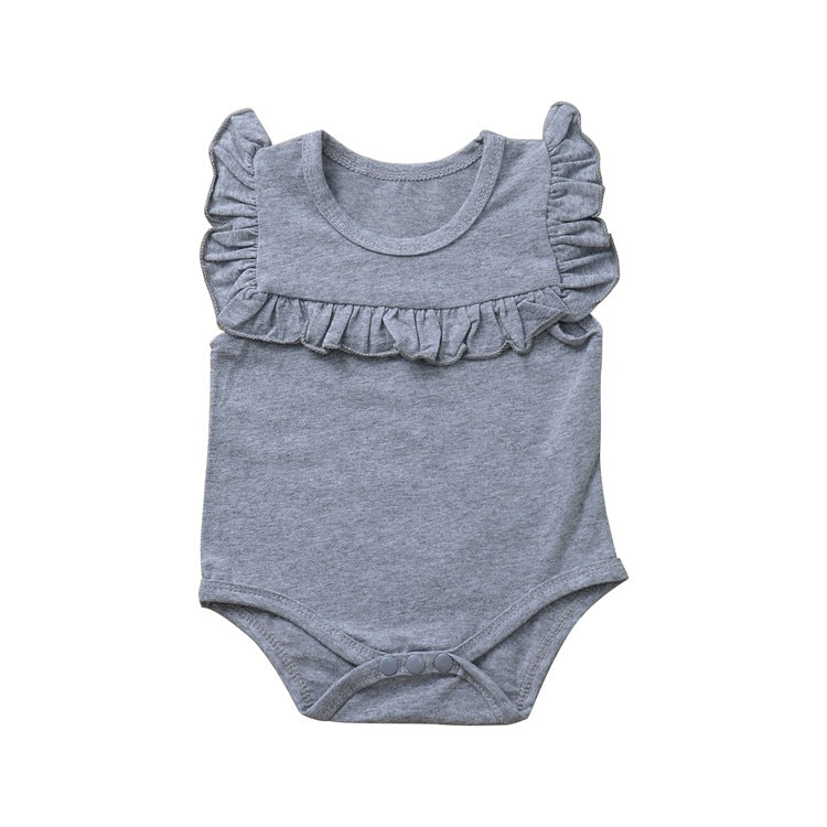 Baby One-piece Harness Lace Solid Color Sleeveless Baby Crawling Clothes - PrettyKid