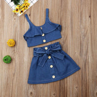 Toddler kids girls' slings denim suit skirts - PrettyKid