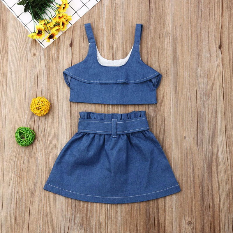 Toddler kids girls' slings denim suit skirts - PrettyKid