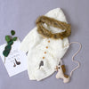 Baby Boys Girls Solid Color Hooded Fur Collar Knitted Bodysuit Crawl Suit - PrettyKid
