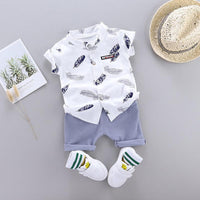 Toddler Boy Leather Pattern Short Sleeves Shirt with Bottom one Set Wholesale Boy Clothing - PrettyKid