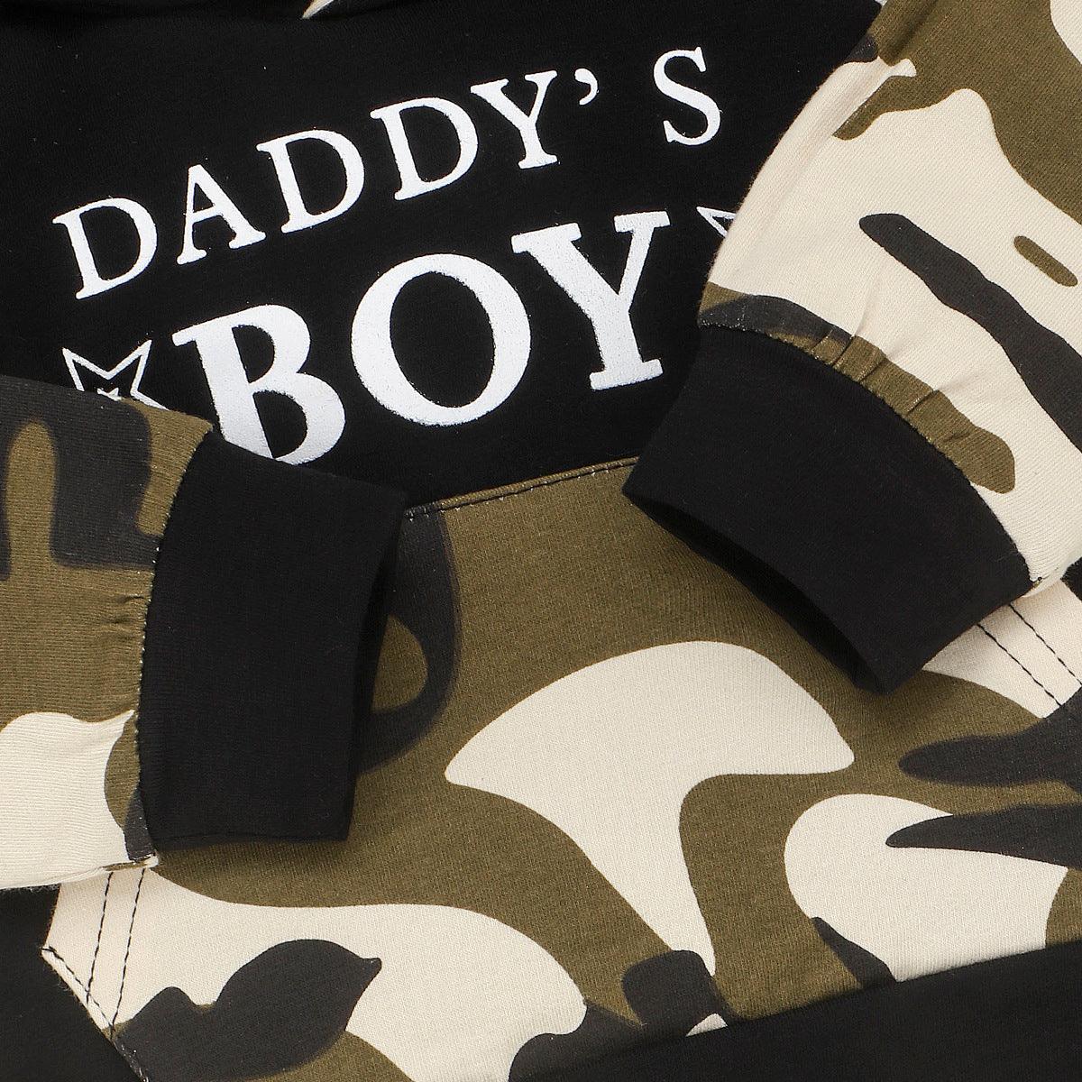 Toddler Kids Boys' Camouflage Daddy's Boy' Letter Print Hooded Long Sleeved Suit - PrettyKid