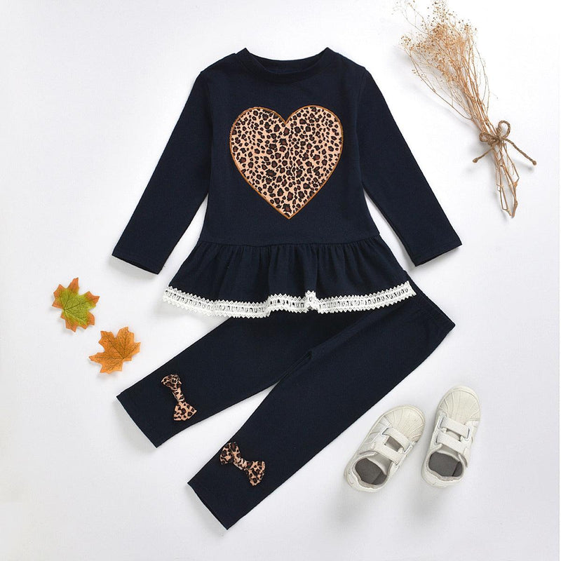 Girl's love embroidery black lace long sleeve set - PrettyKid