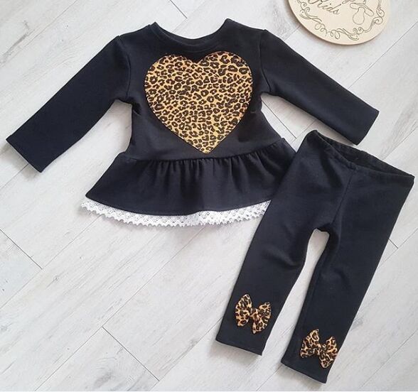 Girl's love embroidery black lace long sleeve set - PrettyKid