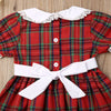 Toddler Kids Girls' Short Sleeved Doll Collar Red Plaid Splicing Lace Dress - PrettyKid