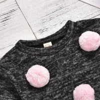 Toddler Girls Rabbit Fur Ball Long Sleeve Top And Mesh Fur Ball Skirt - PrettyKid