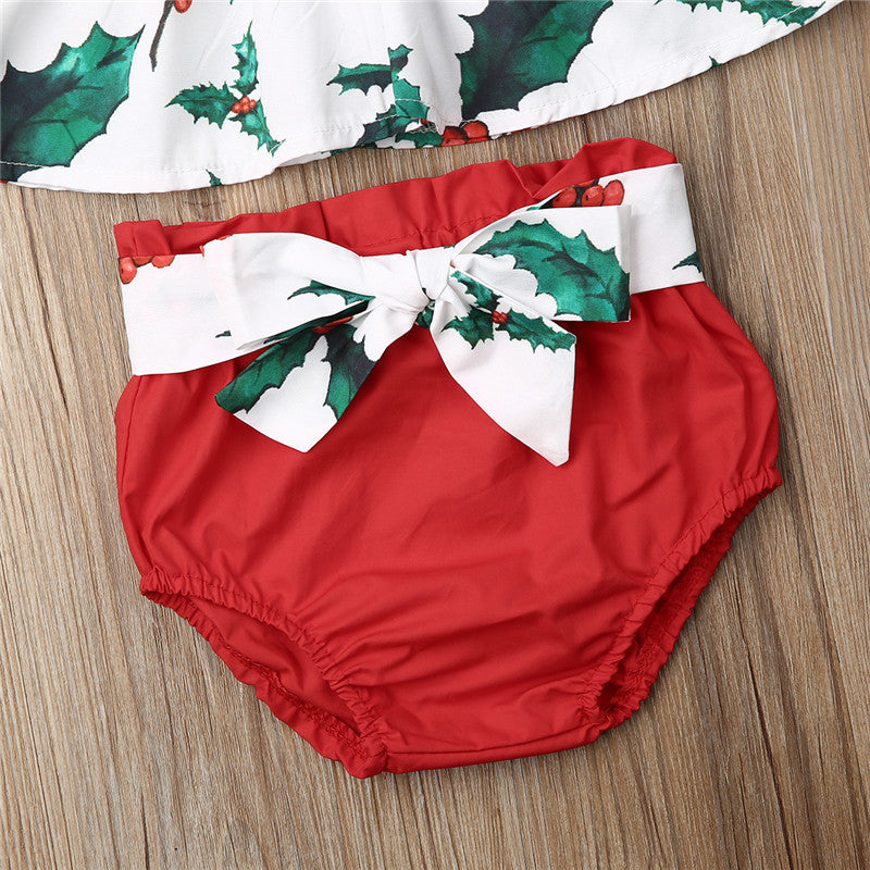 Baby girls' leaf print short sleeve shirt, shorts and hair band 3-piece set - PrettyKid