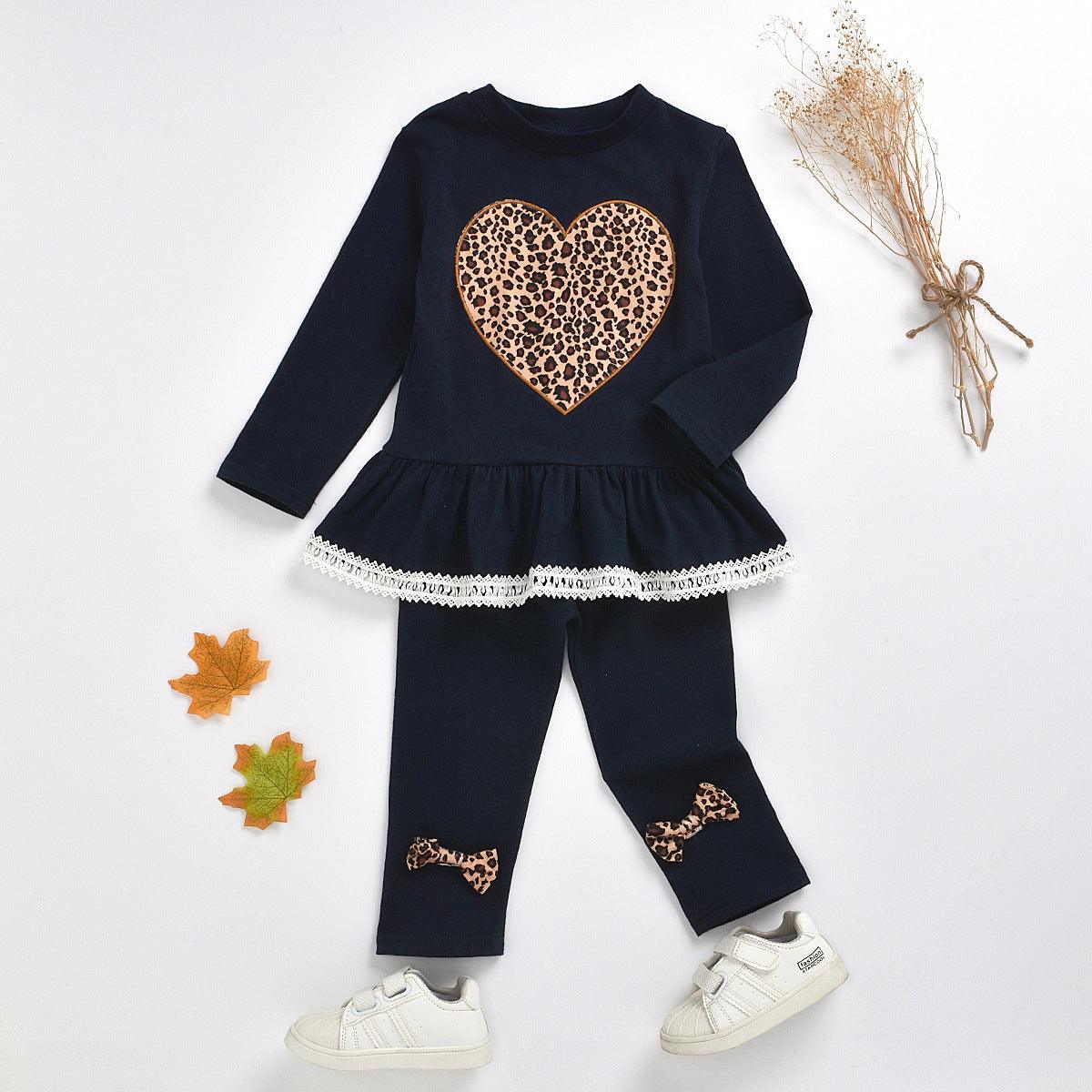 Girl's love embroidery black lace long sleeve set - PrettyKid