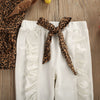 Toddler Kids Girls Round Neck Long Sleeve Leopard Print Top Solid Color Leopard BOW BELT Pants Set - PrettyKid
