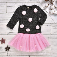 Toddler Girls Rabbit Fur Ball Long Sleeve Top And Mesh Fur Ball Skirt - PrettyKid