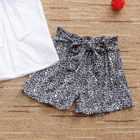 Bow White Shirt Leopard Shorts Set Children's Boutique Wholesale Suppliers - PrettyKid