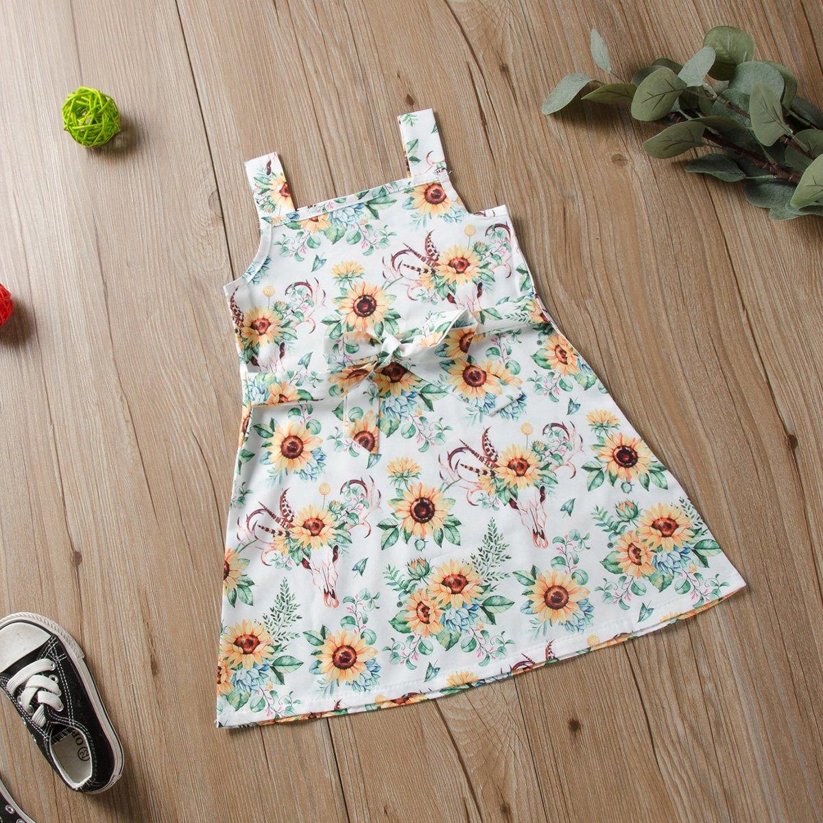 Toddler Girl's Little Fresh Chrysanthemum Print Suspender Dress - PrettyKid